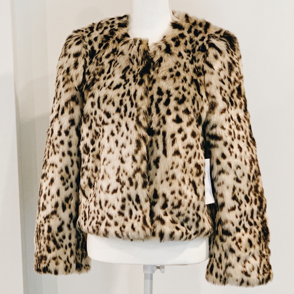 J. Crew Leopard Print Faux Fur Jacket